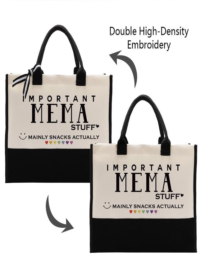 EDCTO Canvas Tote Bag Cute Design, Important Mema Stuff Canvas Bag, Cotton Tote Bags, Reusable Grocery Bags Gift for Her Women Mema, Grandma Mom Gift for Mother's Day Christmas Birthday - Image 5